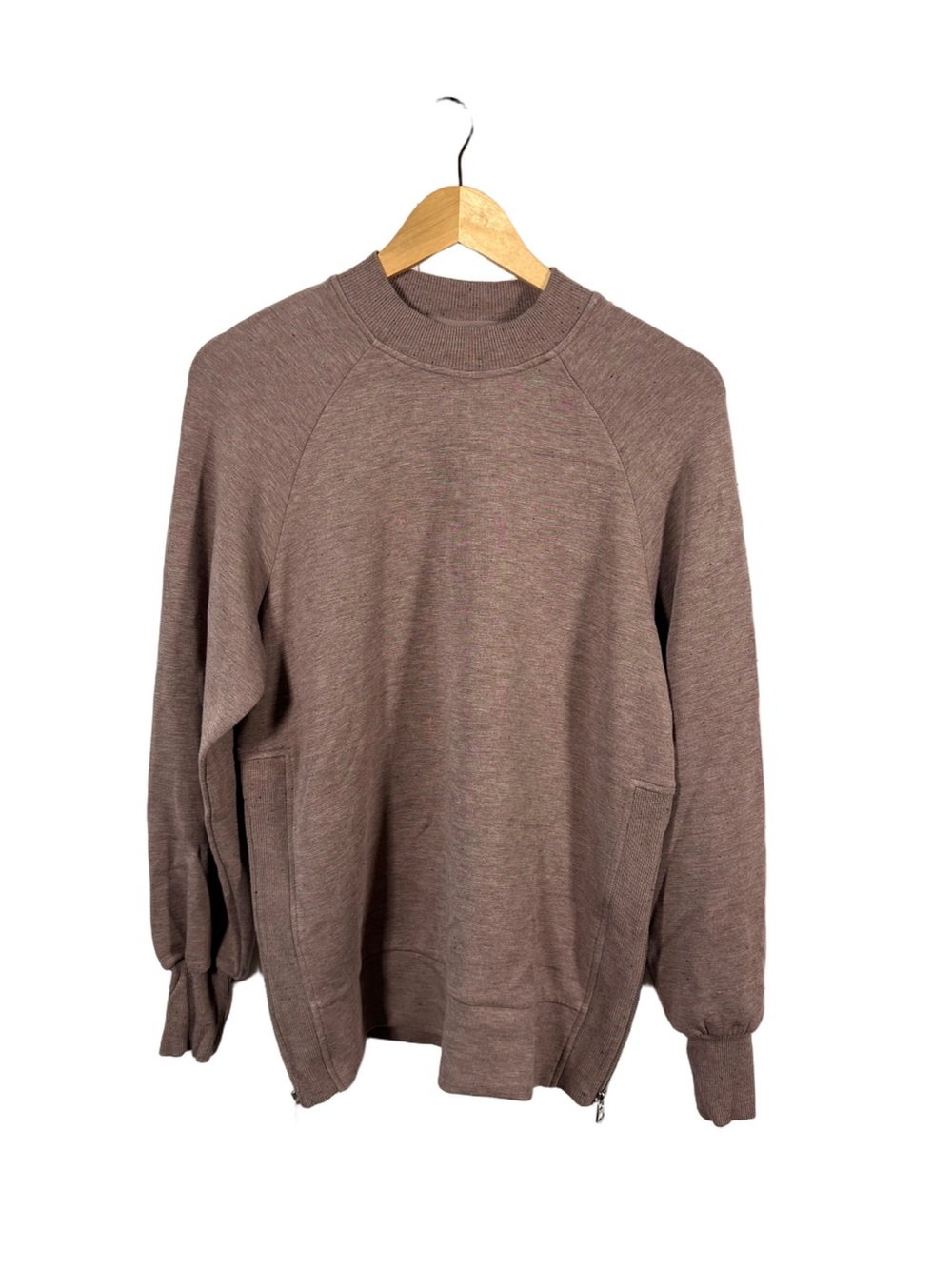 Varley Nicole Boyfriend Sweat XXS Deep Taupe Marl Fleck DoubleSoft Side Zip